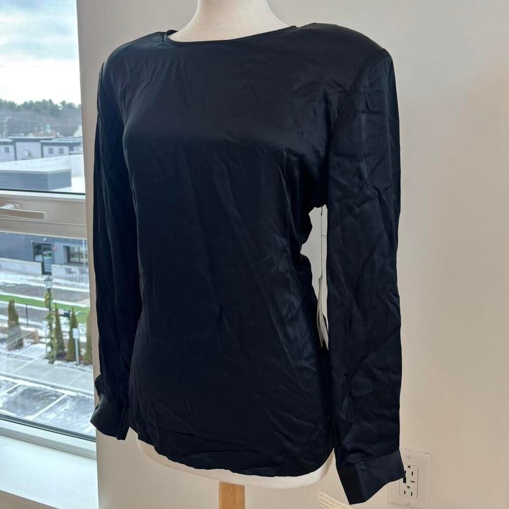 Alexandria 100% Silk Vintage Black Long Sleeve Blouse, Shoulder Pads Sz 12 NWT